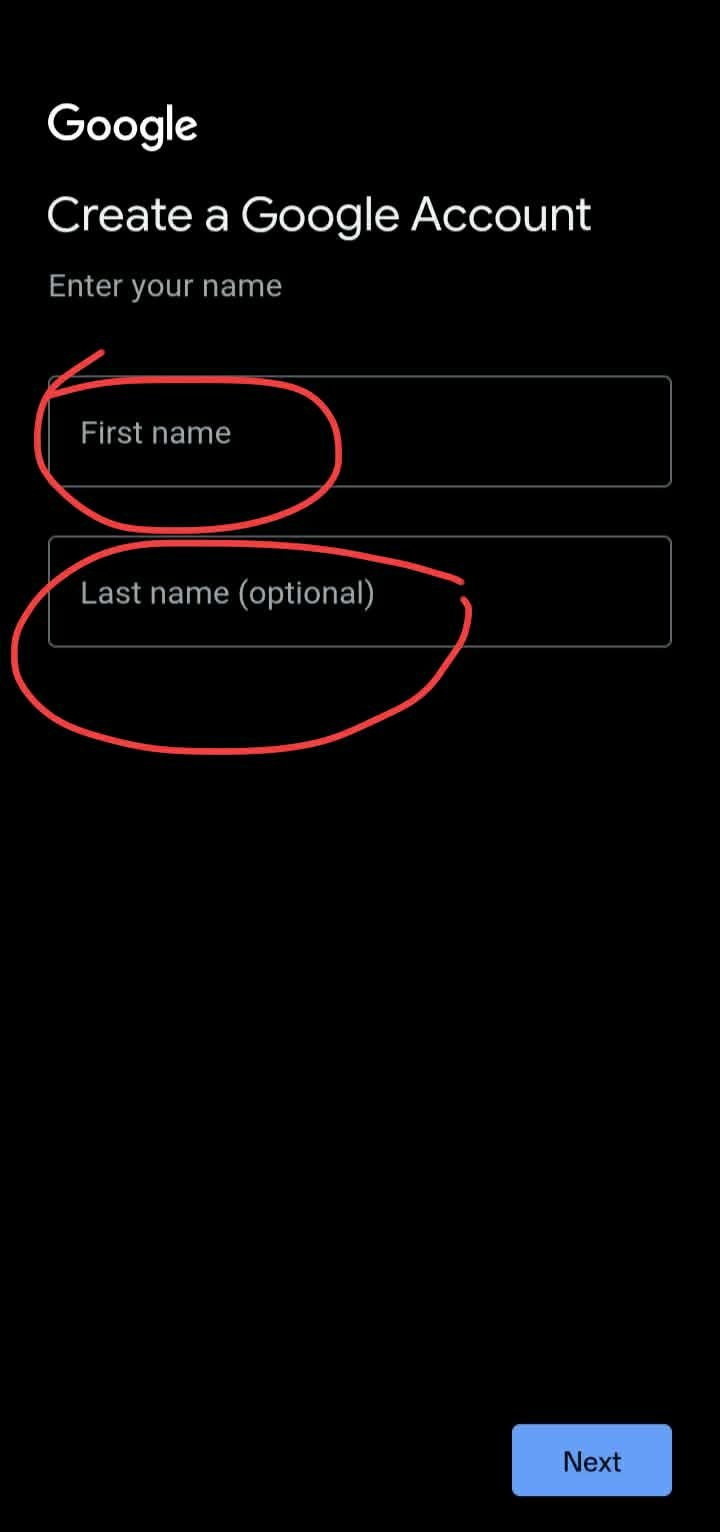 Gmail signup: first and last name
