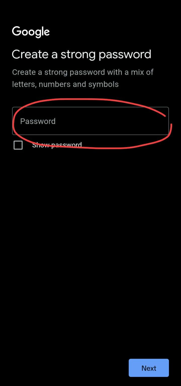 Gmail signup: password