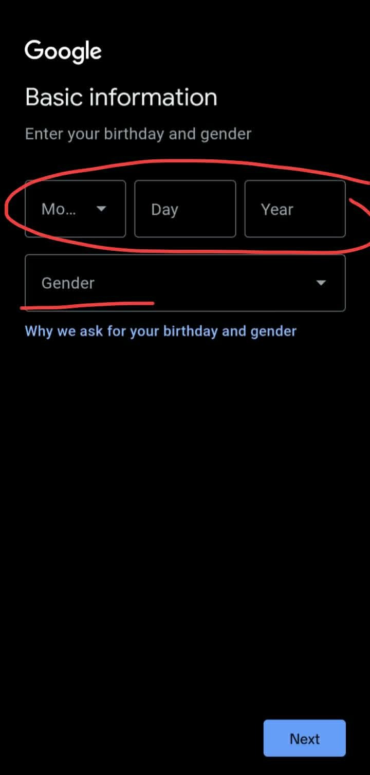 Gmail signup: date of birth