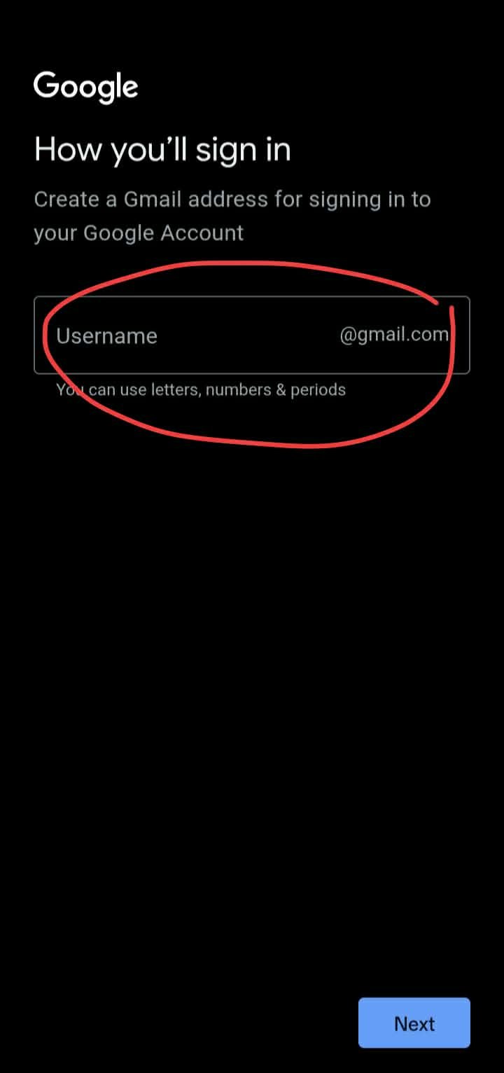 Gmail signup: username